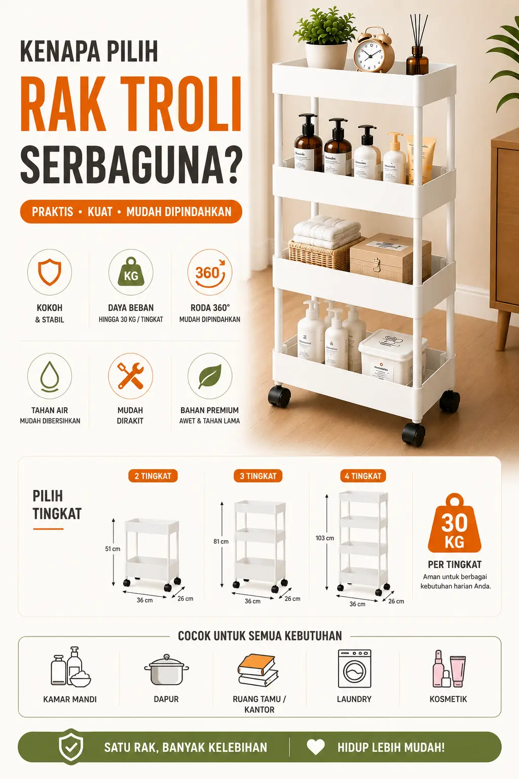 Kelebihan Rak Troli Serbaguna — Kokoh, Praktis, Tahan Lama